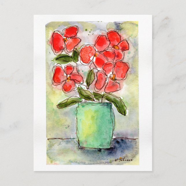 Vase und Blume Aquarell Postkarte (Vorderseite)