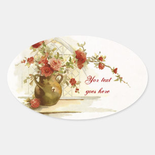 Vase vintage avec autocollant d'aquarelle de roses