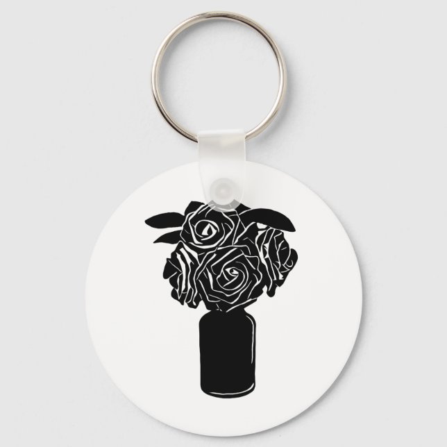 Vase voll schwarzer Rose Original Silhouette Kunst Schlüsselanhänger (Vorderseite)