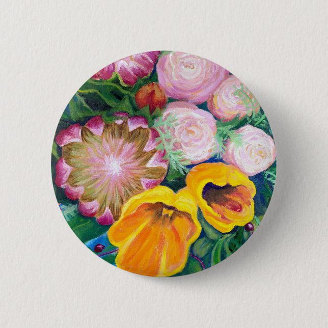 Vase von Blume — Proteas, Tulips und Rose Button (Vorderseite)