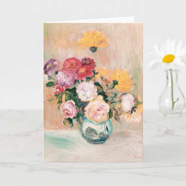 Vase von Rose und Dahlien, Renoir Karte (Kleine Pflanze)