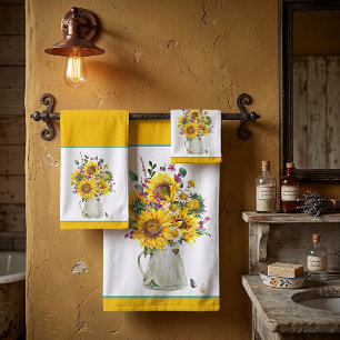 Vasenvase mit Sonnenblumen Badhandtuch Set