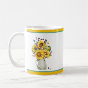 Vasenvase mit Sonnenblumen Kaffeetasse