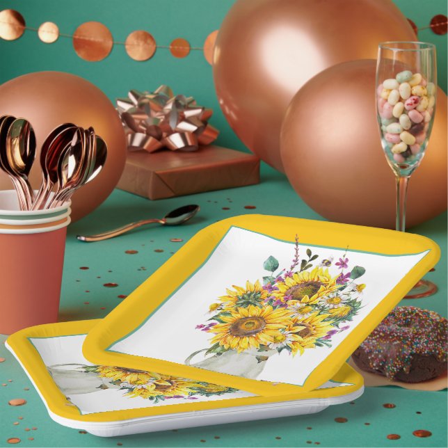 Vasenvase mit Sonnenblumen  Pappteller (Multi)