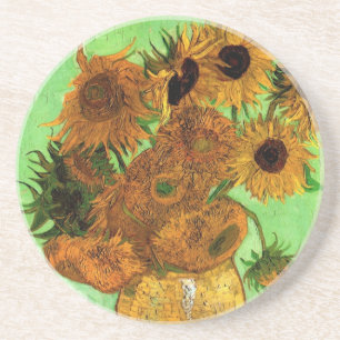 Vasenvase mit zwölf Sonnenblumen von Vincent van G Sandstein Untersetzer