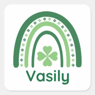 Vasily Name Clover Boho Regenbogen Quadratischer Aufkleber