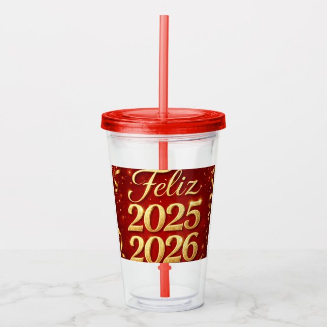 Vaso de Acrílico con Diseño “Feliz 2025–2026” | Id Acryltrinkbecher (Vorderseite)