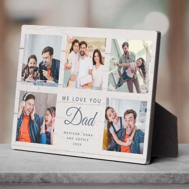 VATER | Benutzerdefinierte rustikale Vatertag Foto Fotoplatte (Collage frame with joyful family moments featuring a father and daughter laughing, hugging)