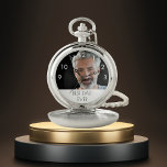 Vater bester Vater Foto Taschenuhr<br><div class="desc">Vorlage für Ihr eigenes Foto des besten Vaters, Vater in der Welt. Ein weißer Rahmen mit schwarzem Text. Weiße Zahlen von 9 bis 3. Ein Geburtstag oder ein Weihnachtsgeschenk für Ihren Vater. Mit dem Text: Bester Vater je.</div>