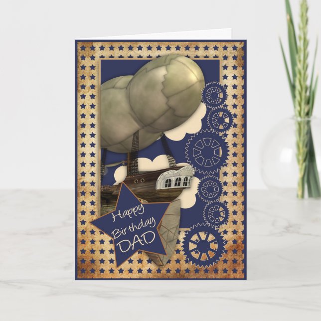 Vater Birthday Card Steampunk Airship Karte (Vorderseite)
