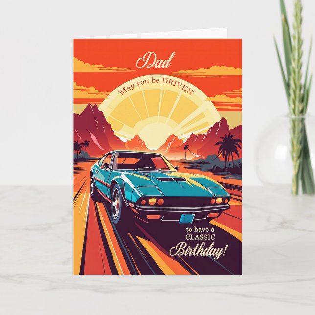 Vater Birthday Classic Car Retro 70er Thema Karte (Vorderseite)