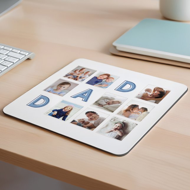 VATER Blue Letters Nine Family Foto Grid Collage Mousepad (DAD Blue Letters Nine Family Photo Grid Collage Mouse Pad)