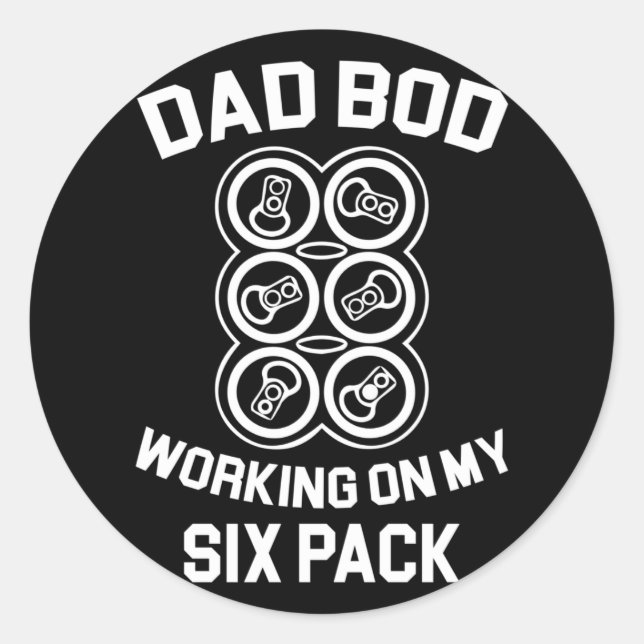 Vater Bod arbeitet an meinem Sixpack Fun Drink Bie Runder Aufkleber (Vorderseite)