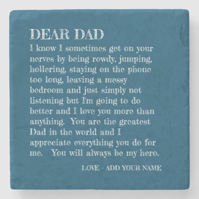 Vater Brief von Teenager-Tochter Blue Personalisie Steinuntersetzer (Vorderseite)