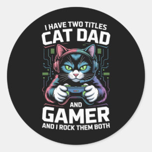 Vater Cat Gamer Lustiger Gaming-Vater Ich habe zwe Runder Aufkleber