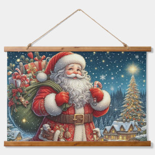 VATER CHRISTMAS (SANTA CLAUSETAPESTRE) WANDTEPPICH MIT HOLZRAHMEN