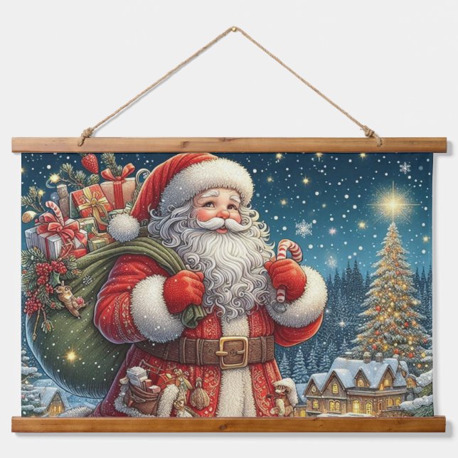 VATER CHRISTMAS (SANTA CLAUSETAPESTRE) WANDTEPPICH MIT HOLZRAHMEN (Vorne)