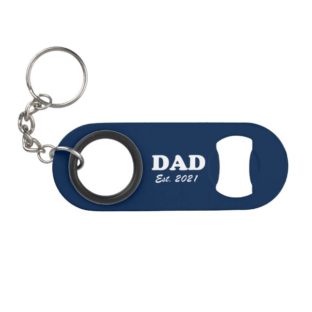 Vater Custom Established Datumsplatz blau weiß, mo Mini Flaschenöffner (Vorderseite (Horizontal))