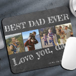 Väter Day Foto Collage Bester Papa je Brauch Mousepad<br><div class="desc">BEST VATER EVER fett weiße Typografie auf rustikalen schwarzen Tafel Happy Vatertag personalisierte Maus-Pad mit Ihren 4 Fotos,  Ihren Text,  und Ihre Unterschrift.</div>