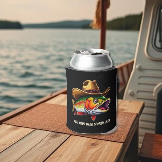 Väter Day Funny Fish mit einem Cowboy-Hut Dosenkühler (Funny Father's Day Can Cooler-Trout Wearing a Cowboy Hat-Reel Dad's Wear Cowboy Hats)