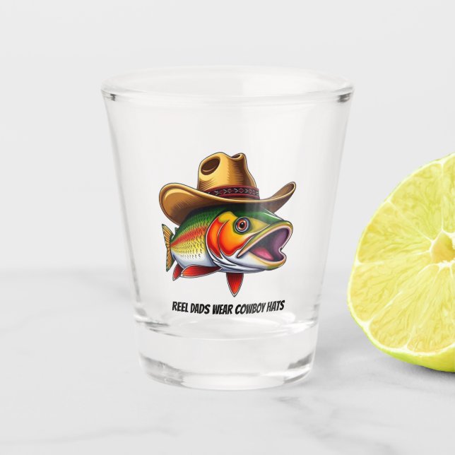 Väter Day Funny Fish mit einem Cowboy-Hut Schnapsglas (Vorderseite)