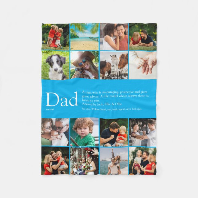 Vater Definition Sprichwort Foto Collage Small Blu Fleecedecke (Vorderseite)