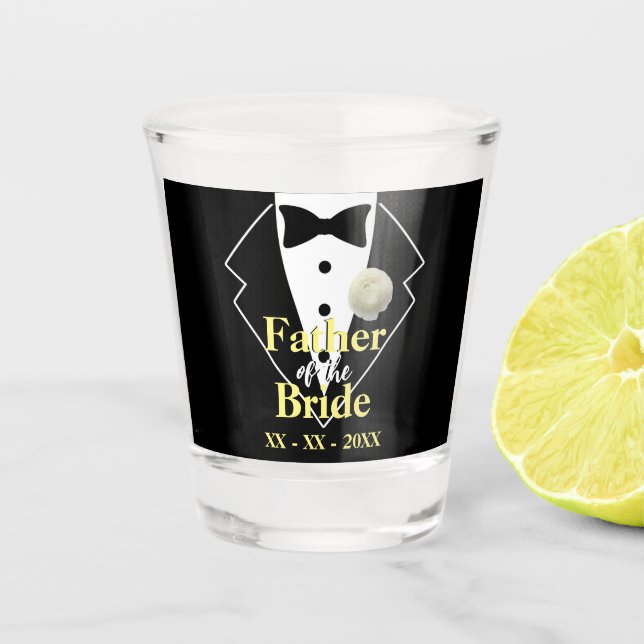 Vater der Braut Hochzeit Tuxedo individuell anpass Schnapsglas (Vorderseite)