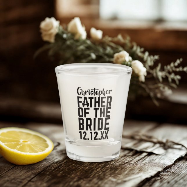 Vater der Braut Hochzeitselternblase Schnapsglas (Perfect shot glass for the Father of the Bride. Just add his name and your wedding date)
