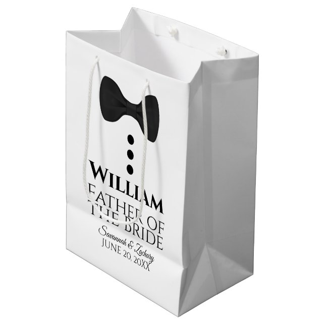 Vater der Braut Hochzeitsgeschenktasche mit schwar Mittlere Geschenktüte (Vorderseite Schrägansicht)