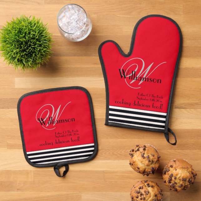Vater der Braut Weihnachtsgeschenk Monogram Chic R Ofenhandschuh & Topflappen-Set (Oben Unten)