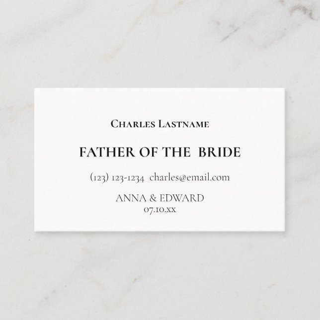 Vater der Bride Business Cards Visitenkarte (Vorderseite)