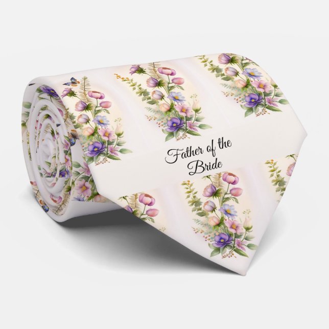 Vater der Bride Watercolor-Blume Krawatte (Gerollt)