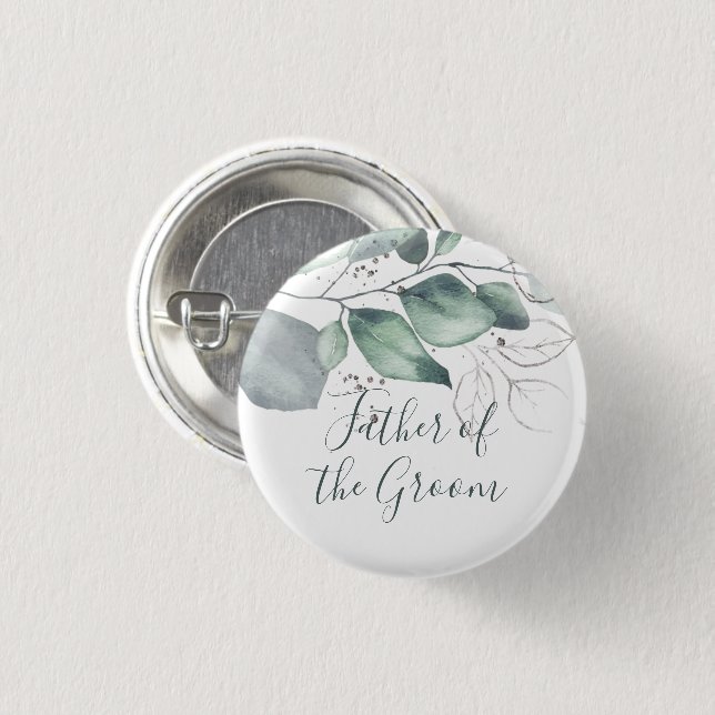 VATER DER GREENERY EUCALYPTUS WATERCOLOR GROOM BUTTON (Vorne & Hinten)