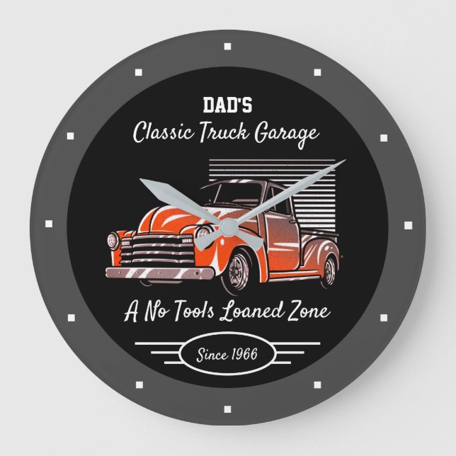 Vater der klassischen LKW-Garage, Name Chevy Black Große Wanduhr (Vorderseite)