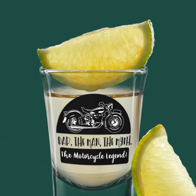 Vater Der Mann der Mythos Motorrad-Legende lustige Schnapsglas (Father's Day motorcycle themed shot glass. Dad, the man, the myth, the motorcycle legend. )