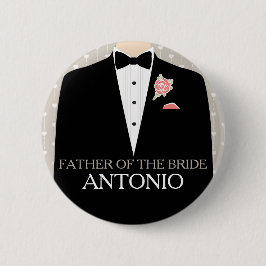 Vater des Braut Tuxedonamenhochzeits-Buttonknopfes Button