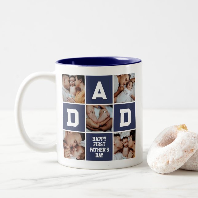 Vater des ersten Vaters - FotoCollage Zweifarbige Tasse (Mit Donut)