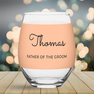 Vater des Groom-Hochzeitspfirsich Personalisiert Weinglas Ohne Stiel