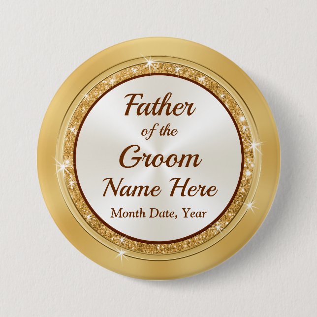 Vater des Groom Name Button, Personalisiert Gold Button (Vorderseite)