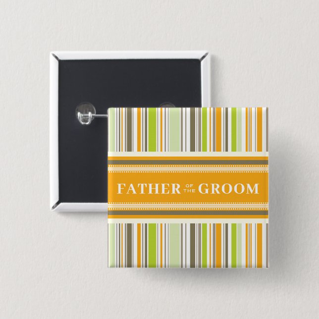 VATER DES GROOM Retro Orange Streifen Hochzeit Button (Vorne & Hinten)