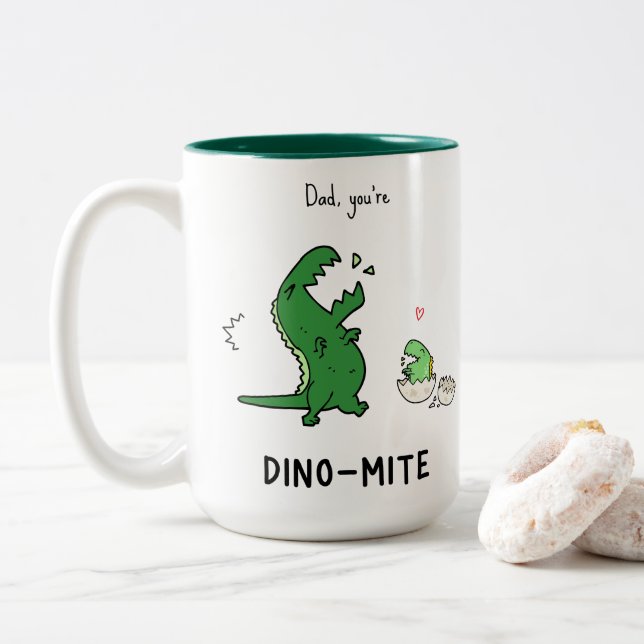 Vater, Du bist Dino-mite T-Rex Zweifarbige Tasse (Mit Donut)