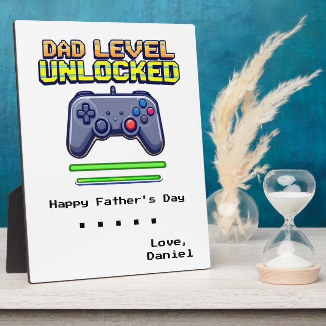 Vater-Ebene entriegelt | Gamer Vater Erster Vatert Fotoplatte (Seite)