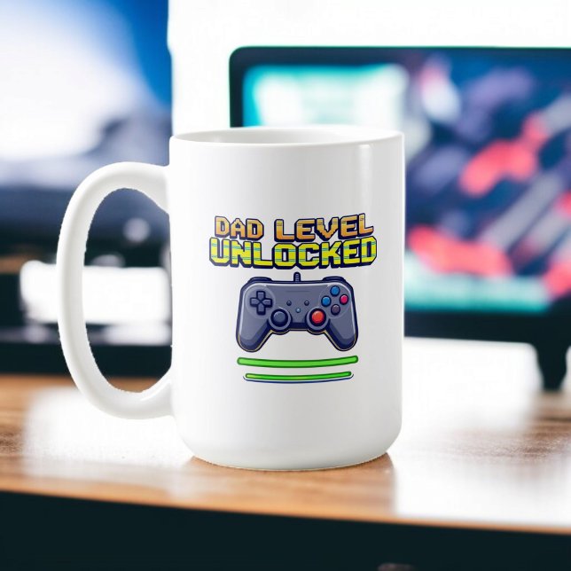 Vater-Ebene entriegelt | Gamer Vater Erster Vatert Kaffeetasse (Von Creator hochgeladen)