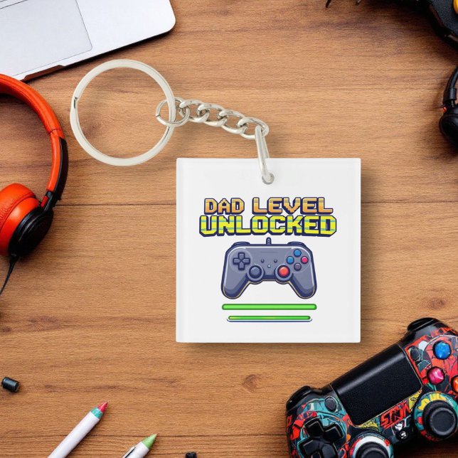 Vater-Ebene entriegelt | Gamer Vater Erster Vatert Schlüsselanhänger (Von Creator hochgeladen)