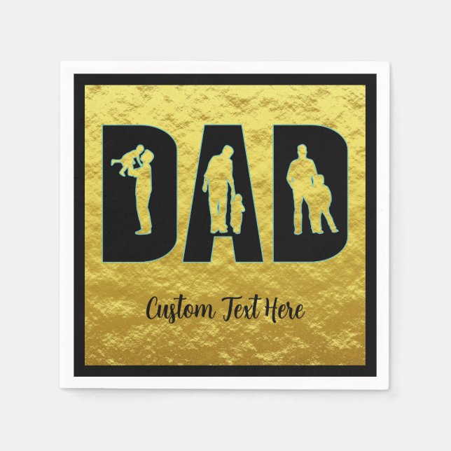 Vater EleganBlack mit Gold Metallic BG Pater Child Serviette (Vorderseite)