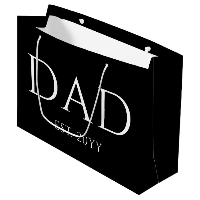 Vater Est Modern New Daddy zum Vater geworben Große Geschenktüte (Vorderseite Schrägansicht)