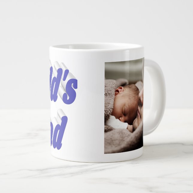 Vater Foto blauer Text Jumbo-Tasse (Vorderseite Rechts)