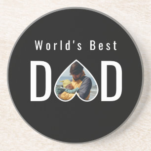 Vater-Foto in schwarzem Herzrahmen moderne Texte Getränkeuntersetzer