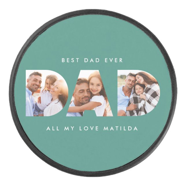 Vater Foto Moderne Typografie Grünen Hockey Puck (Vorderseite)