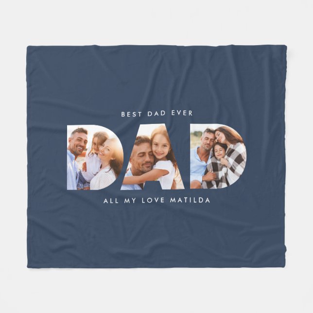 Vater Foto Moderne Typografie Kindergeschenk Fleecedecke (Vorderseite (Horizontal))